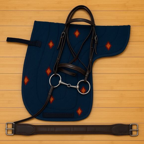 New Blue w/ Red & Gold English Saddle Pad - Picture 1 of 5